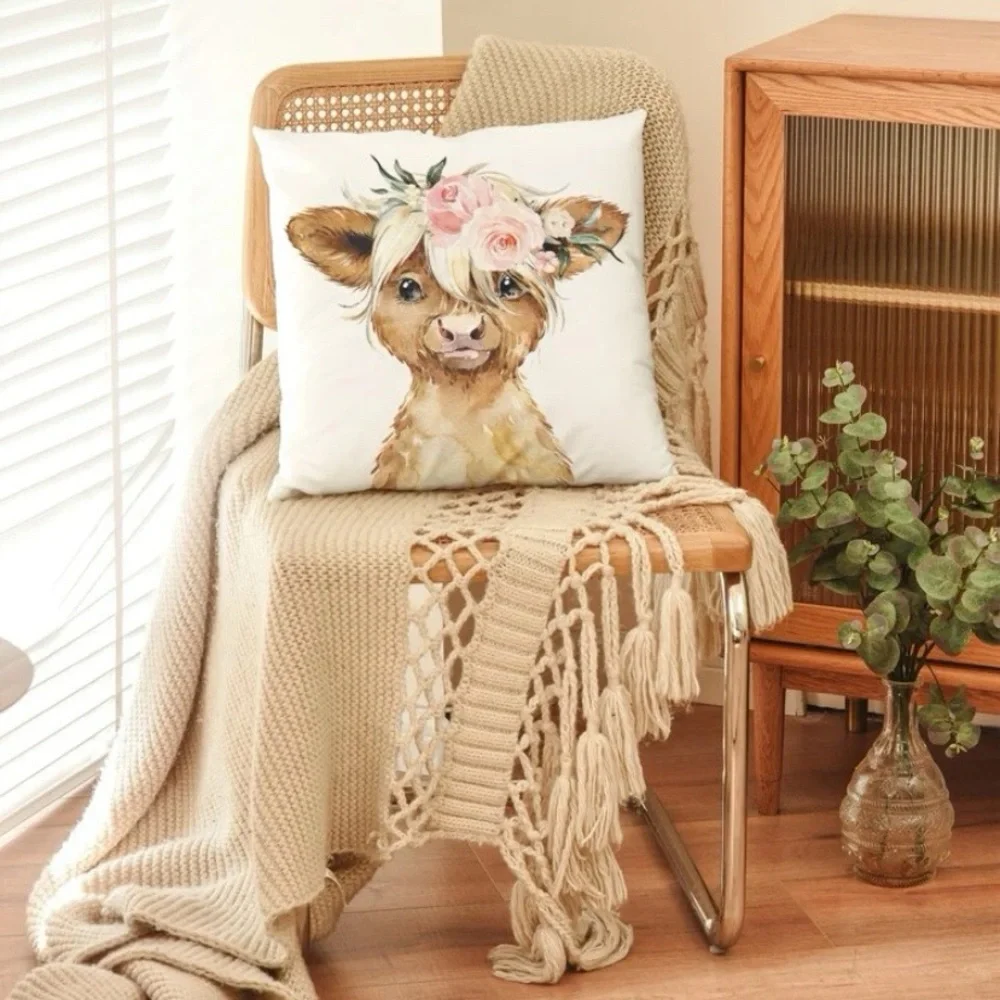 Cow Throw Pillow Cover Country Rose Boho Chic Rustic Farmhouse Decor 18X18 NWT